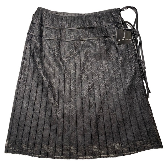 NWT APOSTROPHE BLACK LACE OVERLAY FLORAL SKIRT SIZE 6 - Picture 1 of 3